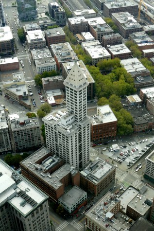 smith tower seen from sky view observatory in seattle