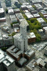 smith tower seen from sky view observatory in seattle