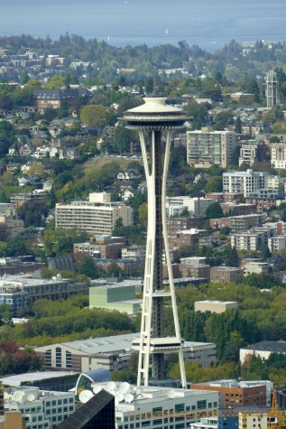 seattle space needle seen from sky view observatory