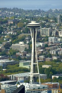 seattle space needle seen from sky view observatory